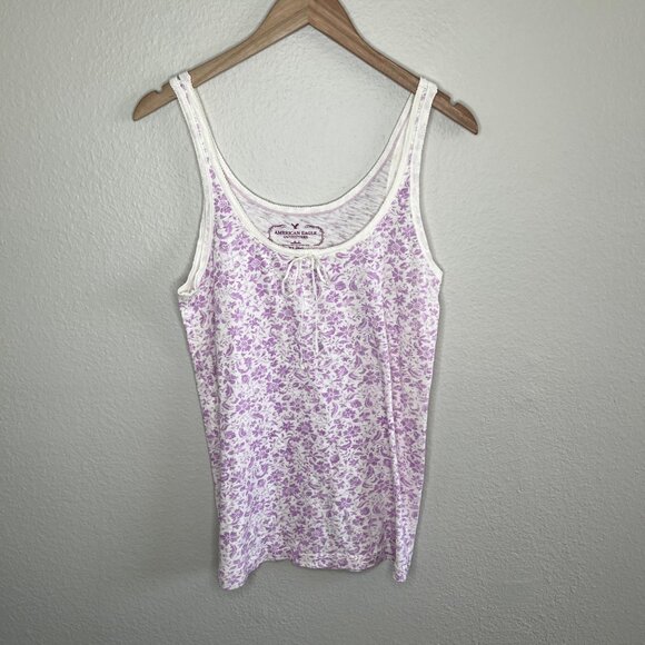 Vintage Y2K American Eagle Purple Floral Babydoll Lace Trim Tank Top XL - Picture 11 of 11